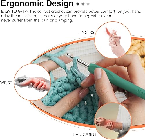 Miniatura 4 de SEKIU Juego de ganchos de ganchillo, agujas de ganchillo ergonómicas de 14 tamaños (0.079 a 0.394 pulgadas) con estuche de almacenamiento, ganchos