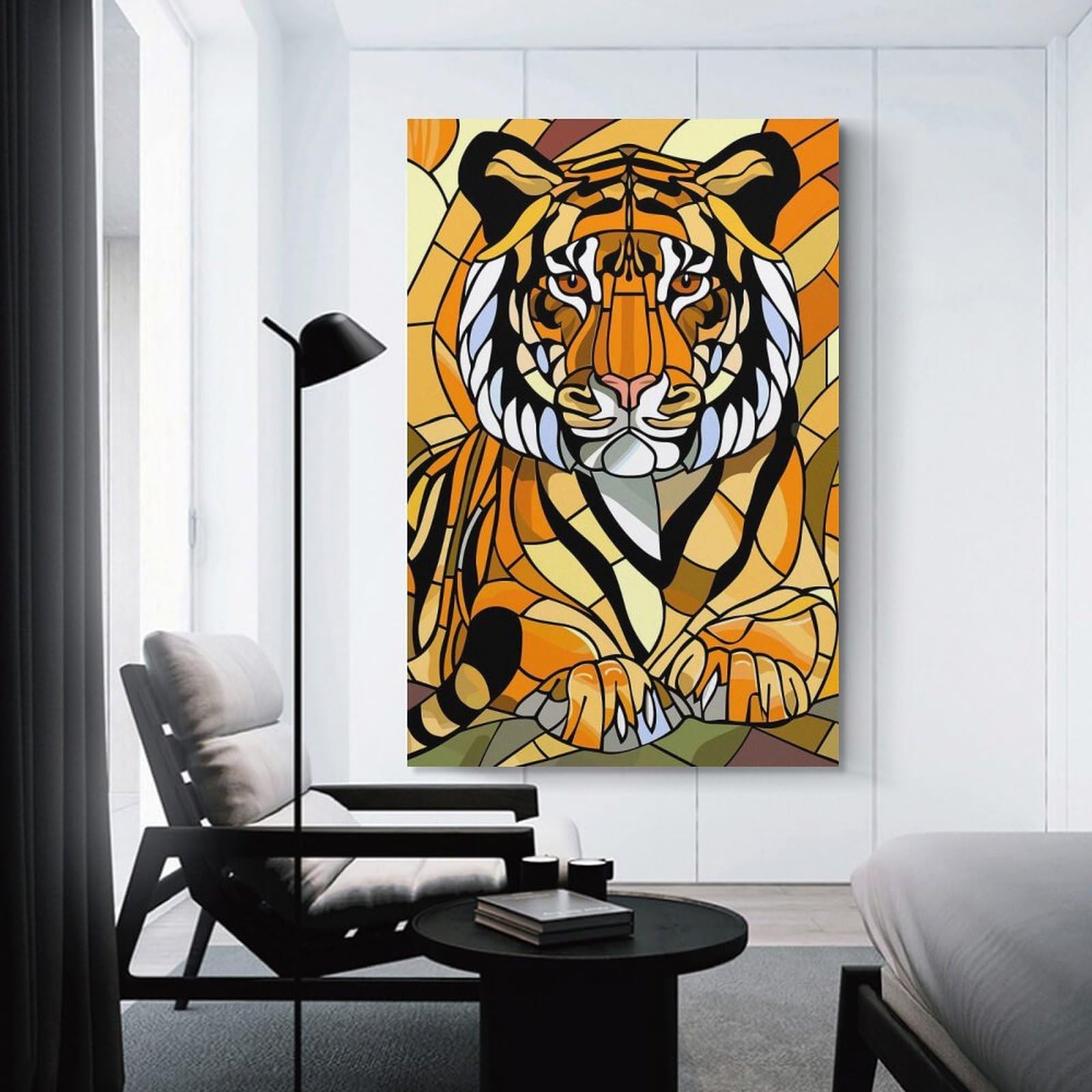 Junmoney Unframe-Style-13 Stained Glass Tiger Portrait Wall Picture Print 20X30inch(50X75cm), For Lounge Decor, Offices Or Entryway Styling, Versatile Wall Decor For Many Rooms