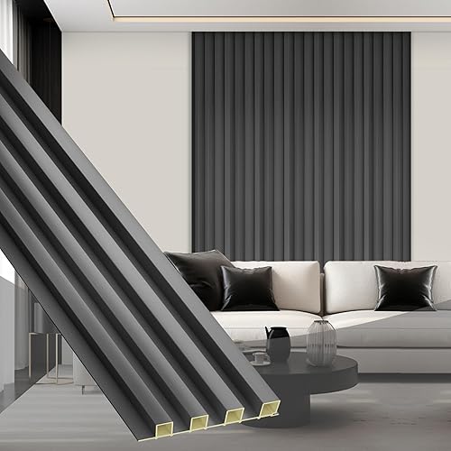 Miniatura 30 de OUZUGIE WPC Paneles de Pared de Laminilla Acústica, Paquete de 8 Paneles de Pared 3D de 114 x 6 Pulgadas para Decoración de Paredes Interiores, Sala