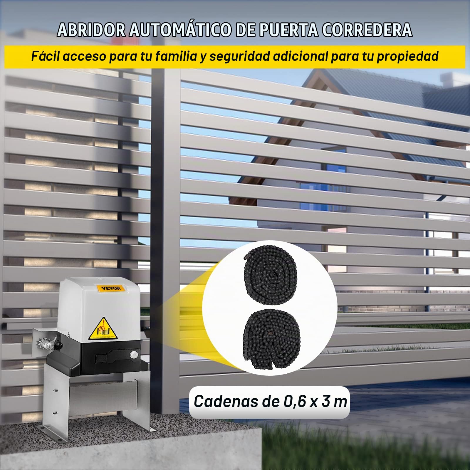 VEVOR Abridor de Puerta Corredera 817 kg con 2 Controles Remotos Kit de Hardware para Operador de Puerta para Seguridad Velocidad de Desplazamiento 13 m/Min Motor Eléctrico para Puerta Corredera