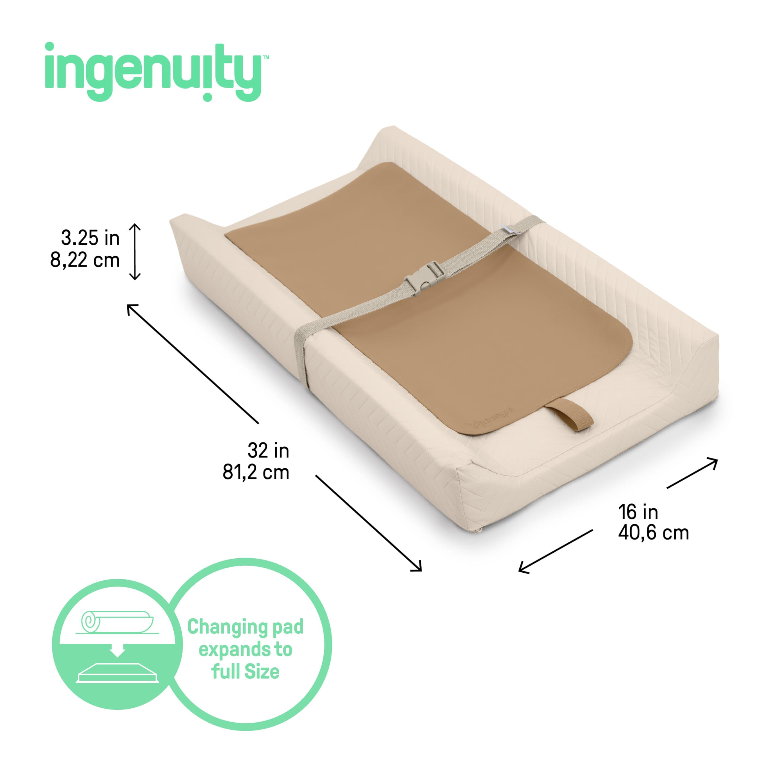 Ingenuity Cambiador 2-en-1 Quick Change Duo con Forro de Viaje, Vinilo Limpiable Resistente al Agua, Lados Contorneados