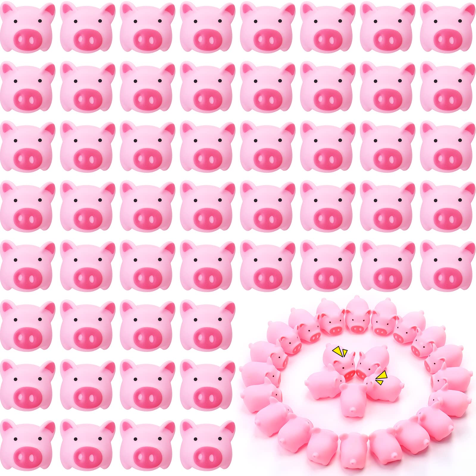 Lenwen 300 Pcs Mini Rubber Pig Bath Toys Bulk Pink Rubber Screaming Sound Piggy Party Favors for Christmas Birthday Party Supplies, 1.97 x 1.38 x 1.26 Inch