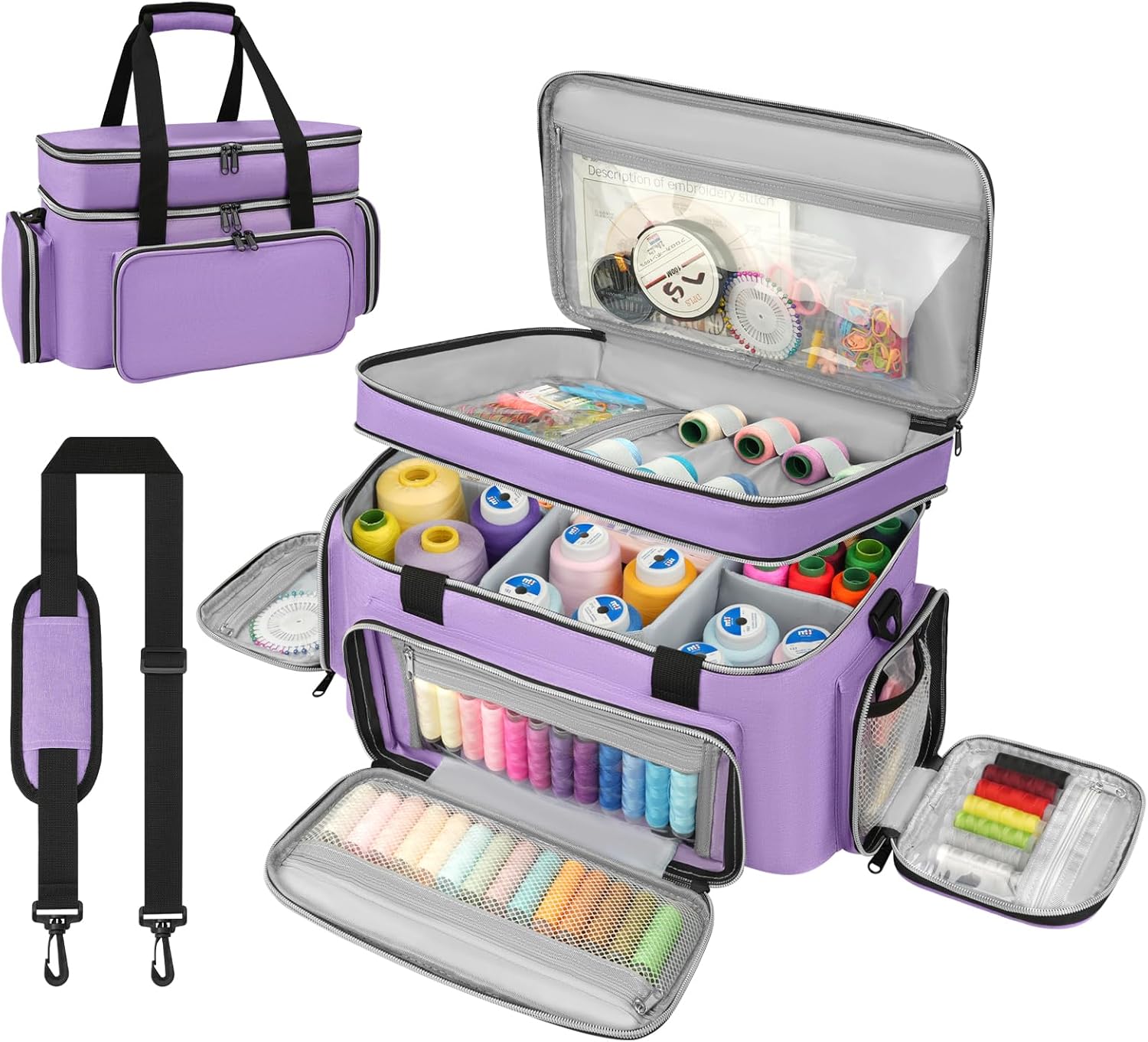 Dadanism Sewing Supplies Organizer, with Two Detachable Dividers, Purple