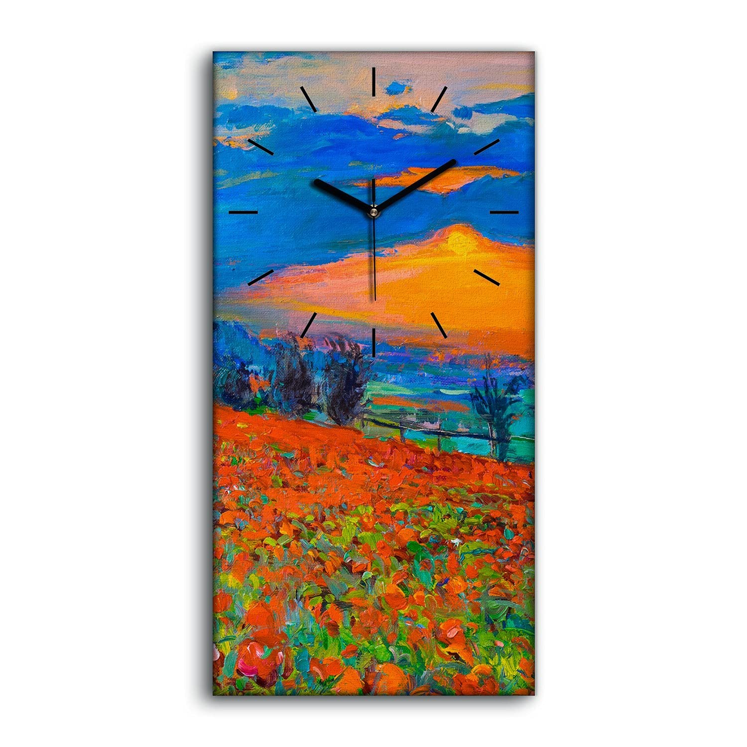 Horloge sur toile déco art mural moderne salon coucher de soleil 30x60