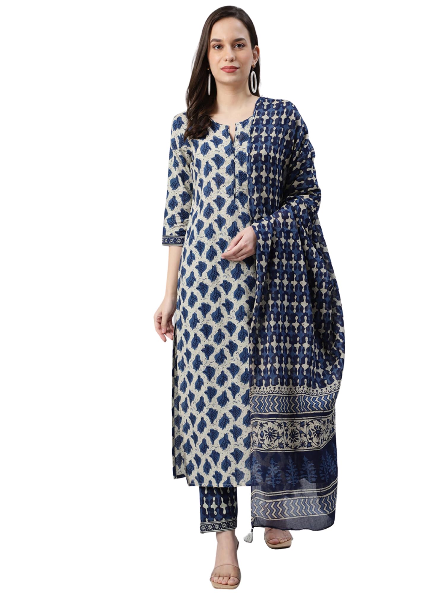 VaamsiWomen's Rayon Blend Printed Kurta, Palazzo and Dupatta Set
