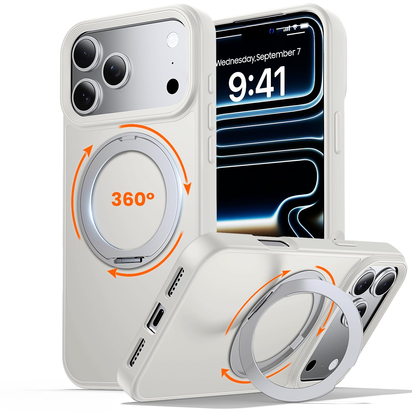 360 Magnetic Stand for iPhone 17 Pro Max Case,Fits MagSafe,Military Drop Protection,Build in Kickstand, Slim Shockproof Phone Cover for iPhone 17 Pro Max, 6.9"?Matte White?