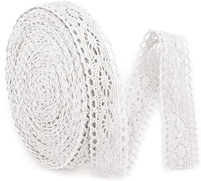 White Lace Ribbon Trim, Crochet Sewing Lace Ribbon Scalloped Edge for Bridal Wedding-Scrapbooking Craft Supply, Width 0.8Inch 12Yards Style C, White