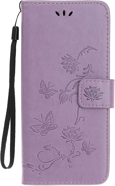 Reevermap Samsung Galaxy A20E Case Flip Cover PU Leather Wallet Lotus Butterfly Embossed Magnet Closure Card Slot Holder Stand Silicone Bumper Shockproof Case for Samsung Galaxy A20E Light Purple