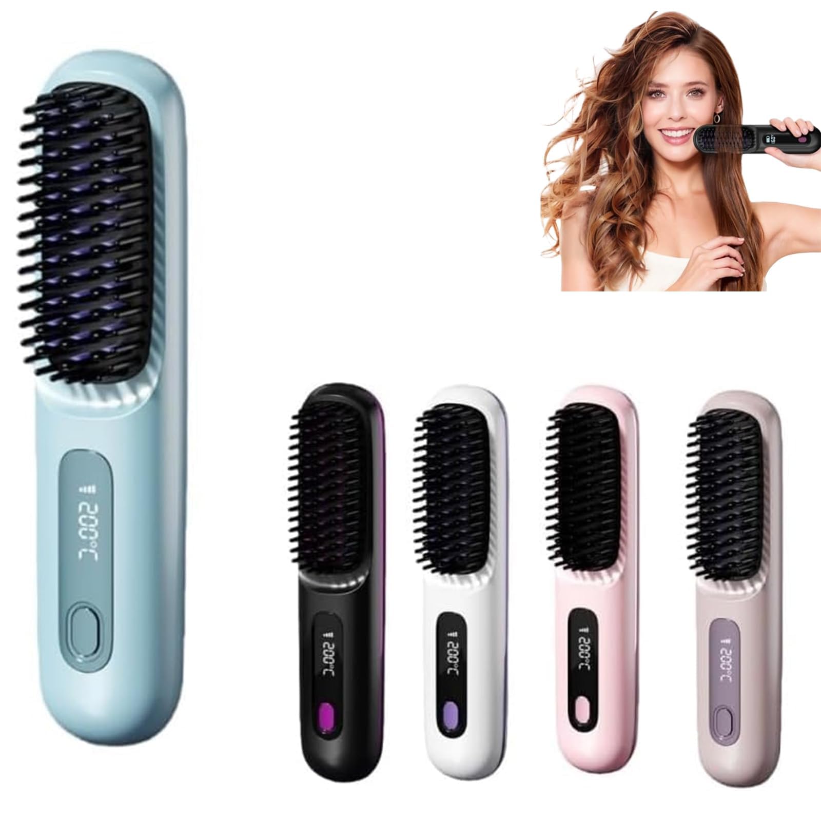 Cocoony Brosse à Cheveux, Brosse Coiffante Cocoony Cheveux Courts Volume,Brosse Lissante Ceveux Court Rechargeable Portable, Un Volume Coiffe en 2 Minutes (Bleu)