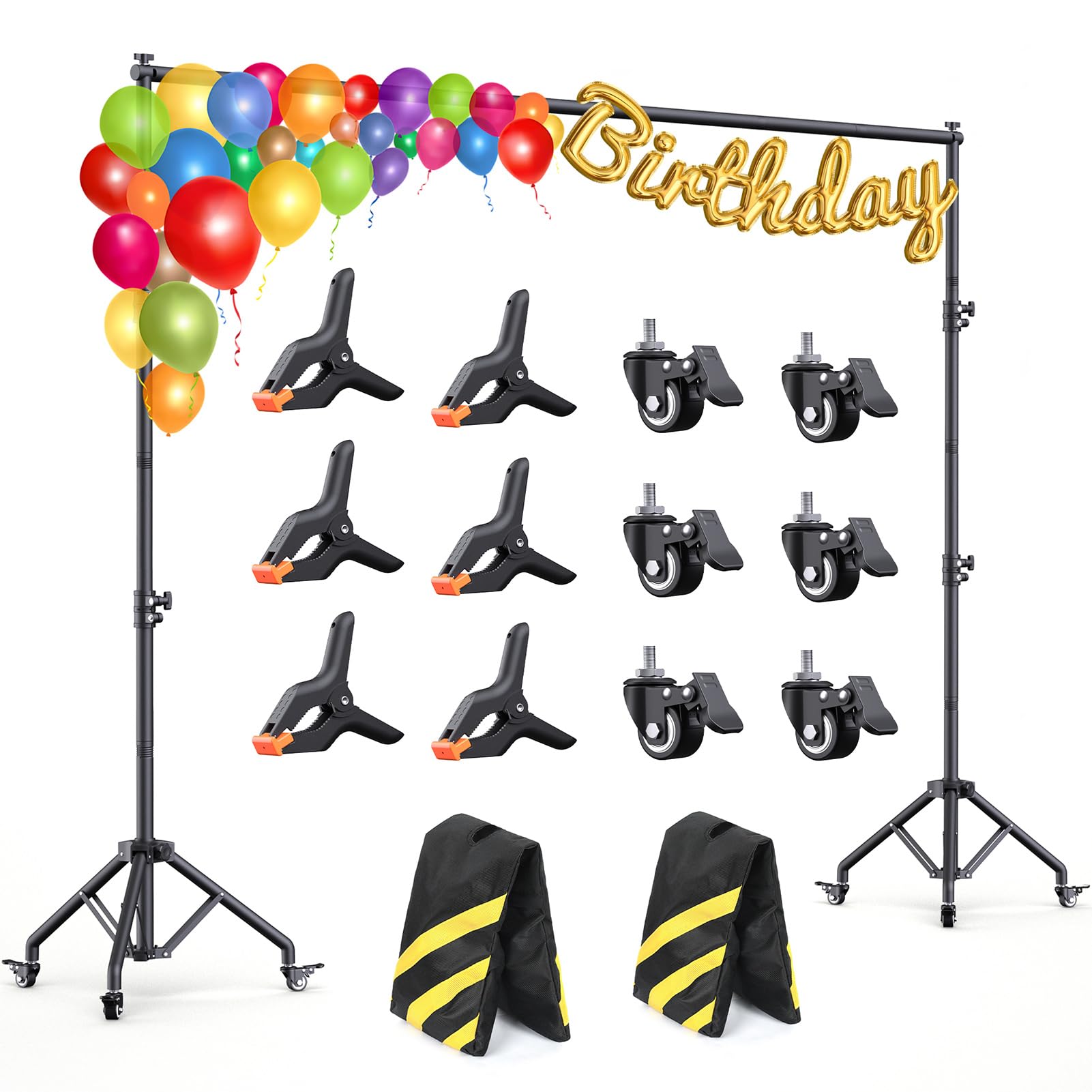 Backdrop Stand with Wheels 10x7.5Ft (WxH), Photo Backdrop Stand Easy to Move,Heavy Duty Back Drop Adjustable Stand for Parties,Banner Stand