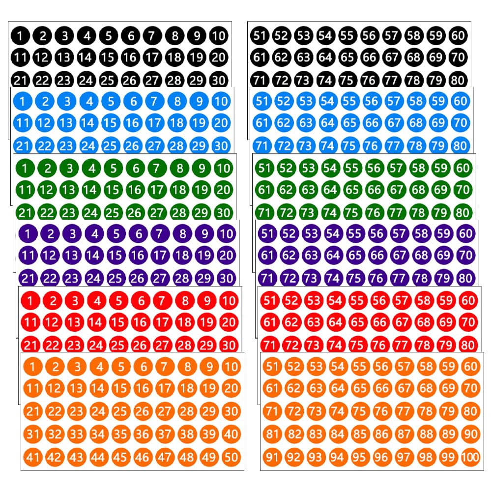 Hugede Colorful 12 Sheets 25 Mm Small Round Number Stickers Self Adhesive Number Labels Inventory Organizing Stickers Decal Waterproof Circle Labels Sticky Water Bottle Sticker For Sorting