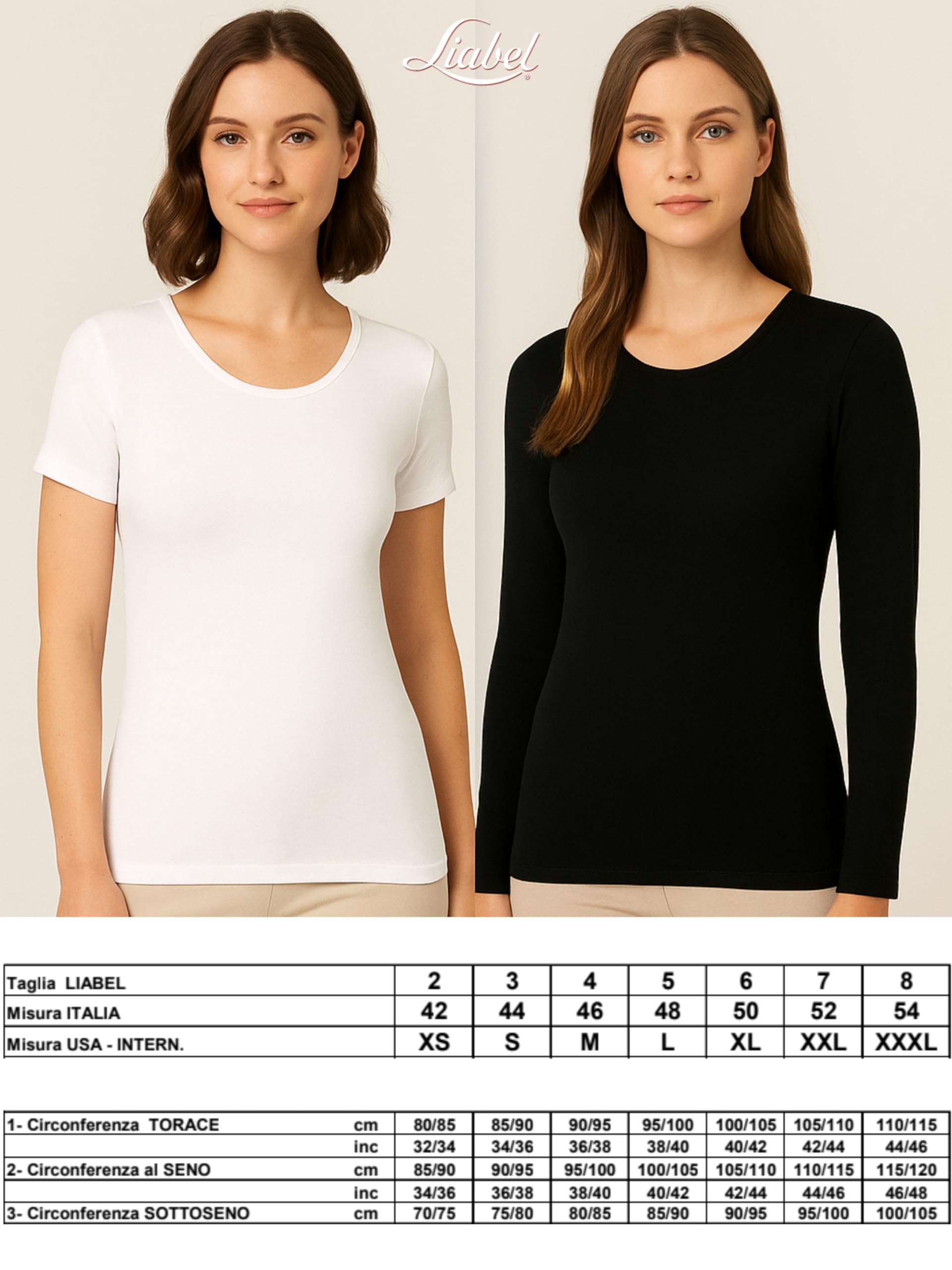 Liabel Warmes Baumwollshirt für Damen (2er Pack) – Winter-T-Shirts für Damen Langarm oder Kurzarm Unterjacke Weiß oder Schwarz S-XL