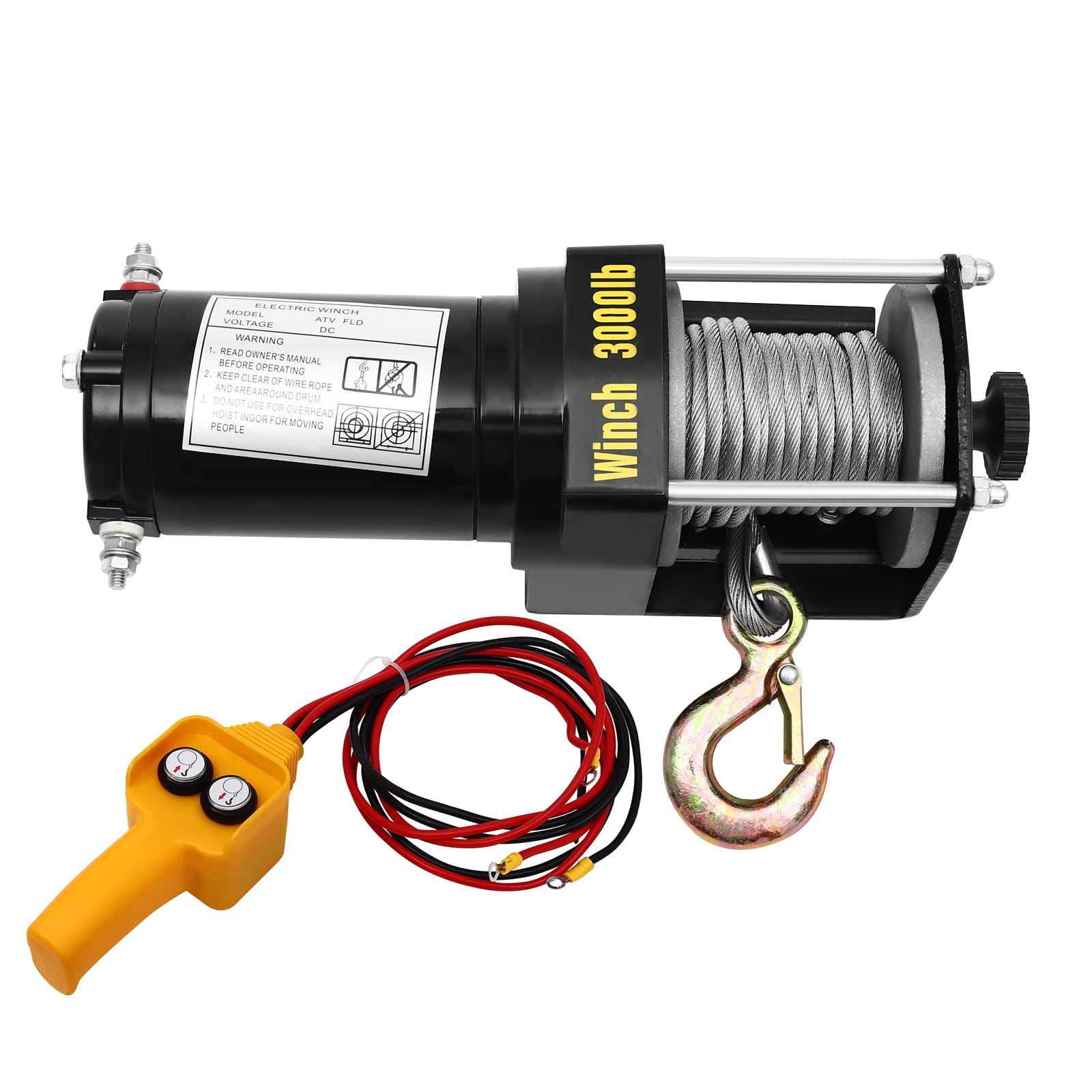 Elektrische Seilwinde DC 12V Elektrowinde mit Steuergriff, 6m Drahtseil, Zugkraft 1300kg, Vertikale Hebekraft 300kg, für ATVs, UTVs, Lastwagen, Boote und Jeeps
