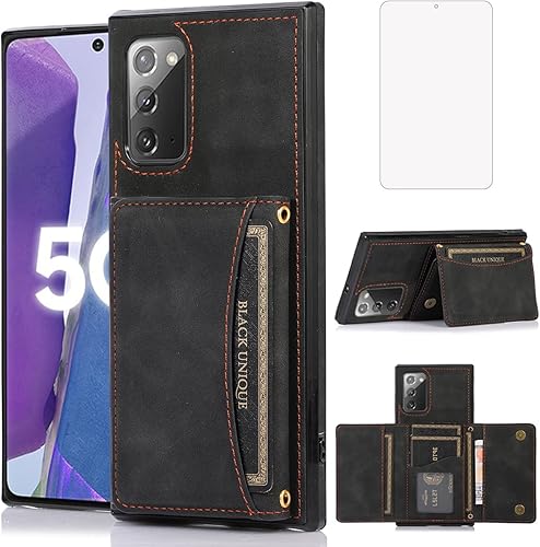 NKECXKJ Funda tipo cartera diseñada para Samsung Galaxy Note 20 con protector de pantalla de vidrio templado, cuero sintético, soporte para tarjetas