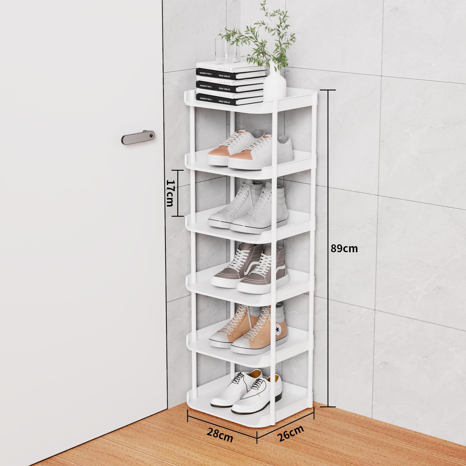 Altdnmaf 6 tier Narrow Shoe Storage Rack, Compact Single Shoerack Stand for Slim Space Stackable Tall Thin Show Tower - Image 3