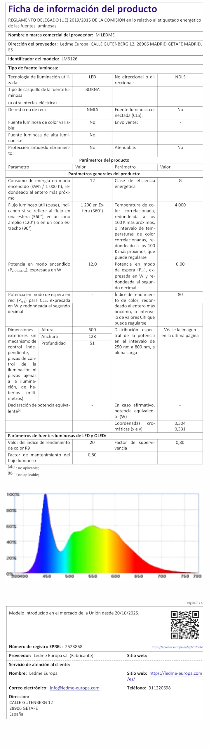 M Ledme - Applique murale LED pour miroir de salle de bain Plex 12W 60 cm, blanc neutre 4000K, étanche IP44, se fixe sur miroirs, meubles ou murs, 600X51X128mm (H)