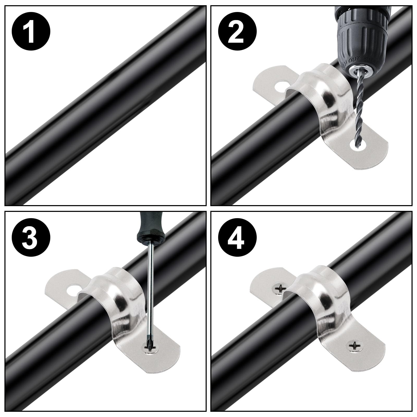 10 Staffe Rigide A U In Acciaio Inox 304 Per Tubi - 32 Mm, 2 Fori