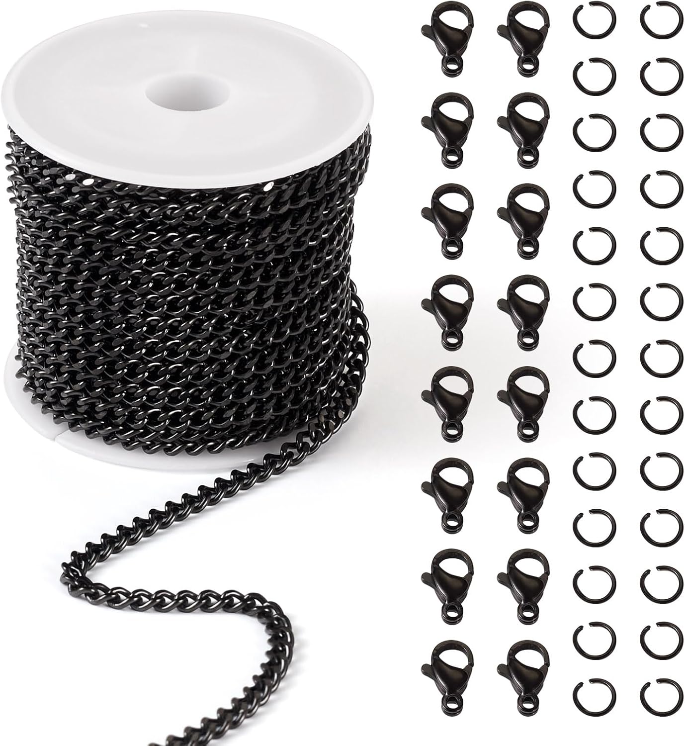 Pandahall 16.4 Feet Stainless Steel Curb Chain - Black Cuba 4x5x1.2mm Metal Jewelry Chain With Jump Rings & Clasps for Bracelet Necklace Making