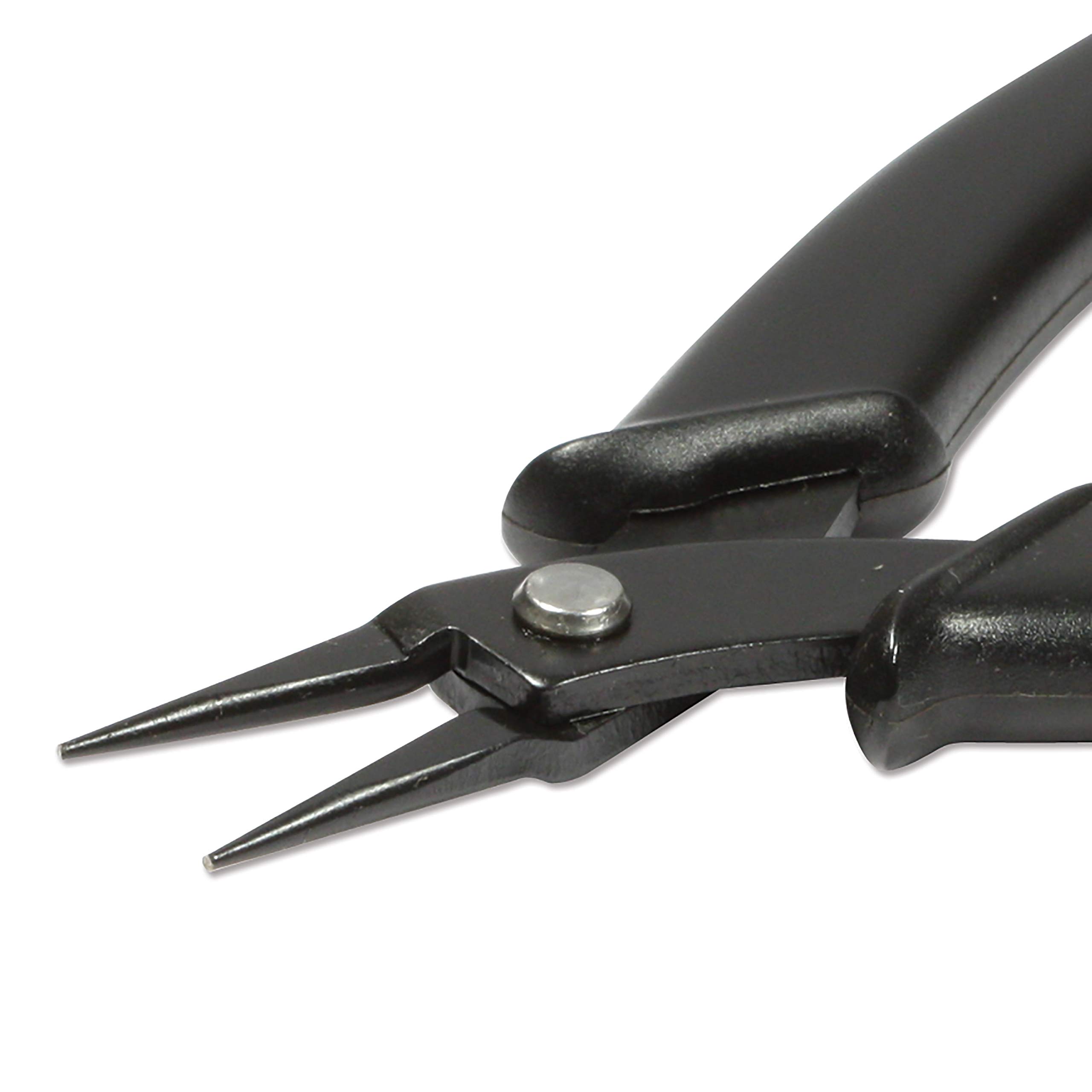 The Beadsmith Hi-Tech Rundzange, 140 mm mit Kopf aus Karbonstahl, schwarzer Komfortgriff mit Feder, Werkzeug für Schmuckherstellung, Elektronik oder Mikromechanik