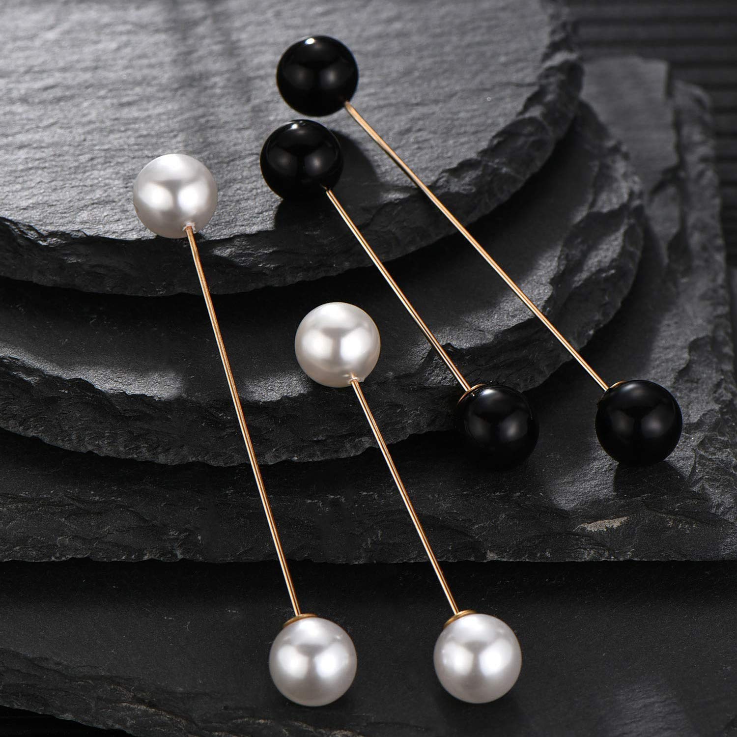 Clip de Suéter de Mujer Broches de Perlas de Imitación Doble Broche Blanco Negro