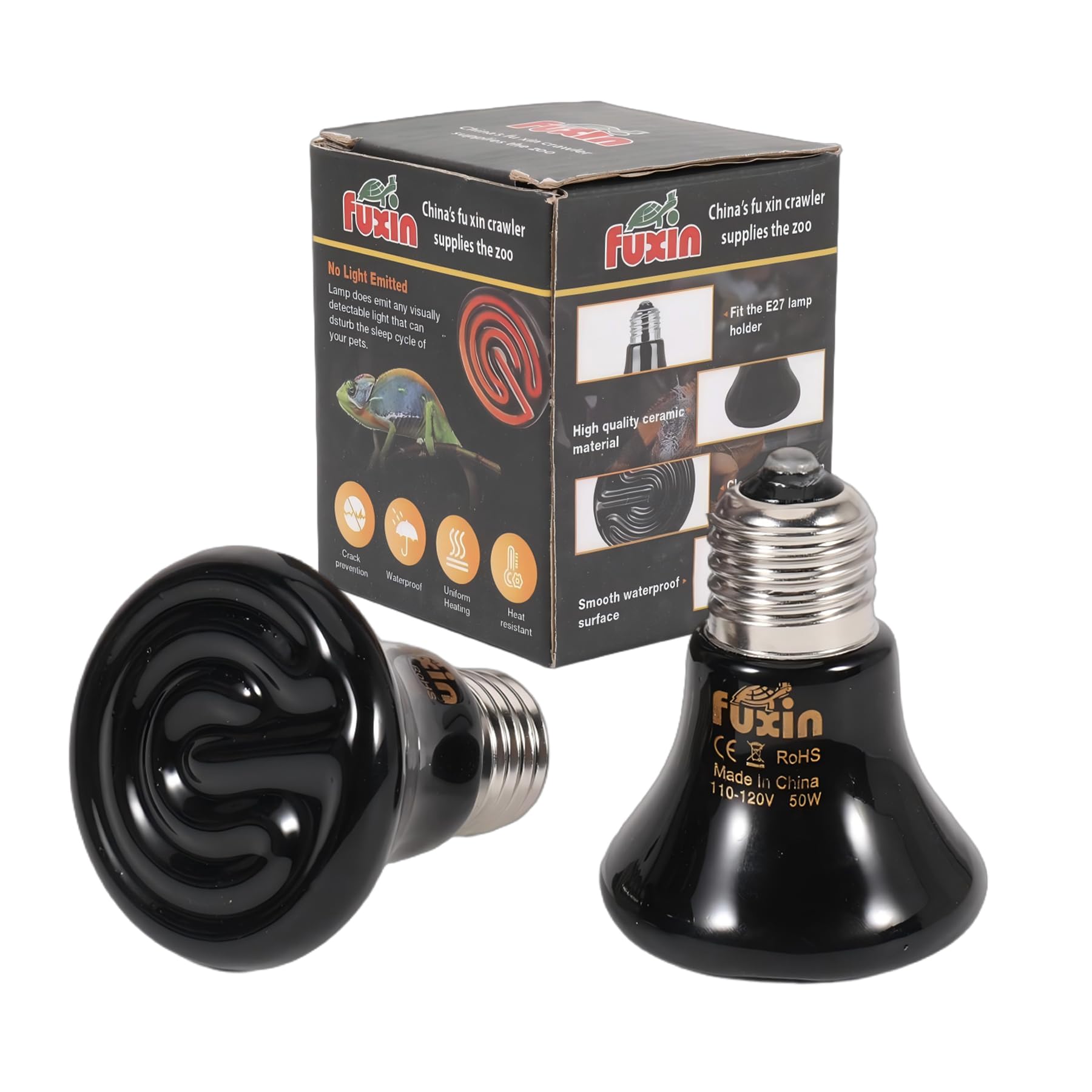 KIMROO 50W Mini Reptile Heat Lamp Bulb(2 Pack) E26/E27 Base,AC110-120V,Pet Infrared Ceramic Heat Emitter, or Reptile Like Lizard,Tortoise,Brooder Coop, Aquarium,Snake,No Light,Black - image 8