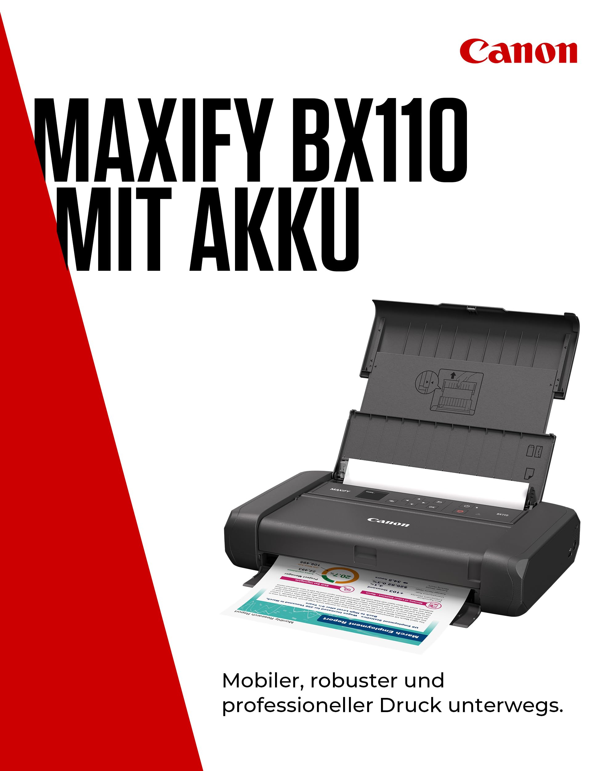 Canon MAXIFY BX110 Mobiler Drucker WLAN-Drucker mit wiederaufladbarem Akku A4