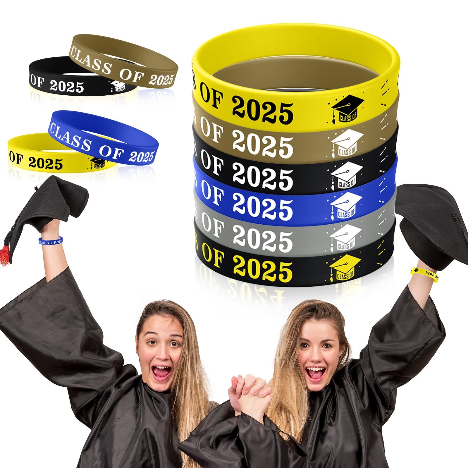 HBYDO 36 Pack Class of 2025 Silicone Wristband, Rubber Celebrating Graduation Bracelets Bulk for Students Teachers, Graduation Gifts Bulk for Party