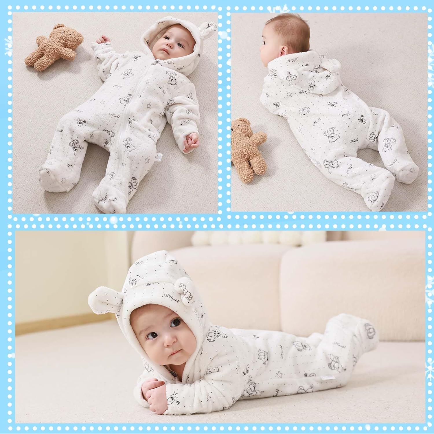 Fairy Baby Newborn Baby Bear Suit Thin Fleece Footie Romper Snowsuit Hooded Jumpsuit Bodysuit Winter Clothes Boy Girl 0-12M - Image 4