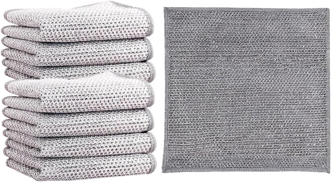 ECVV 8Pack Reusable Wire Dishcloth, Dish Scrubber Towels, Micro Mesh Cleaning Cloth, Non-Scratch Kitchen Cleaning Dishwashing Rags Rich Lather For Pan, Pot, Bowl, Stove,Kitchen Grime