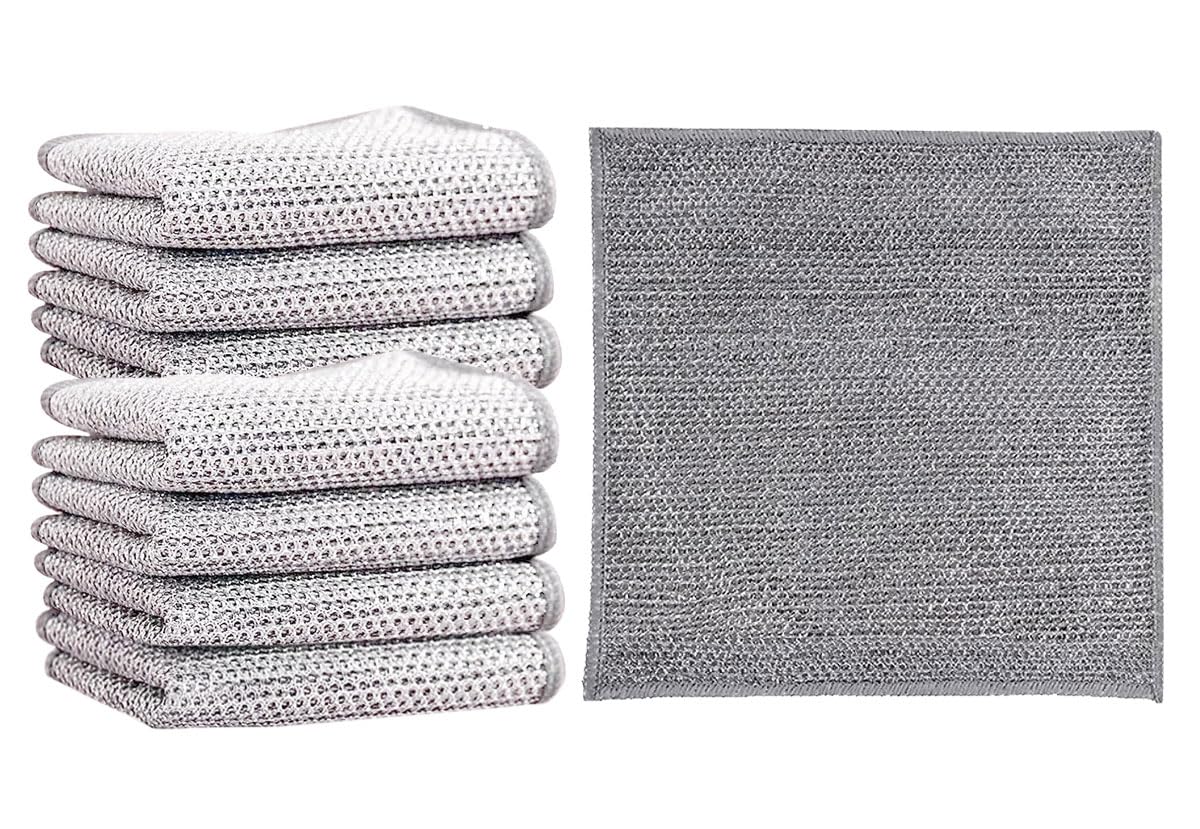 ECVV 8Pack Reusable Wire Dishcloth, Dish Scrubber Towels, Micro Mesh Cleaning Cloth, Non-Scratch Kitchen Cleaning Dishwashing Rags Rich Lather For Pan, Pot, Bowl, Stove,Kitchen Grime