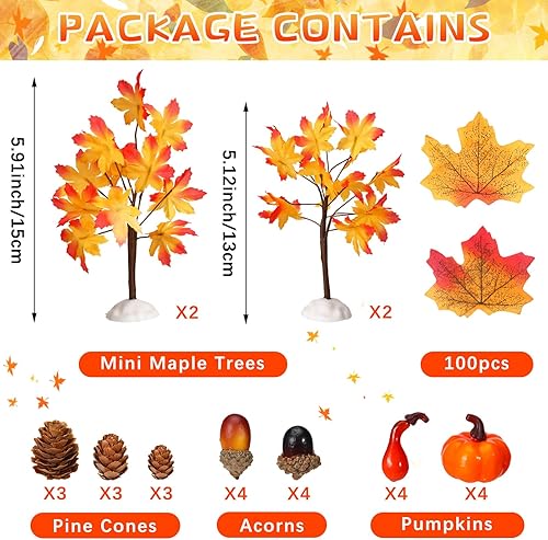 Miniatura 2 de Juego de 30 piezas de accesorios de cosecha de micro paisajes en miniatura de otoño, exhibiciones de pueblo, mini árboles de arce, hojas de roble y