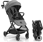 Gromast Compact Fold Baby Stroller, Lightweight Travel Toddler Stroller with One-Click Fold, Extendable UPF50+ Canopy, Cup Holder, UV Protected and Waterproof, One-Hand Folding - Black