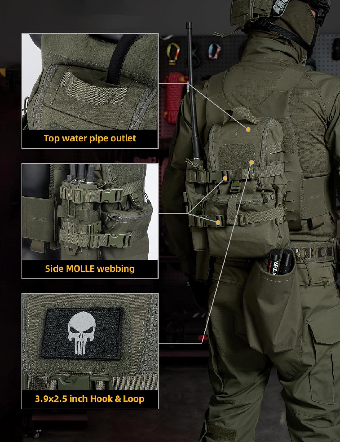 IDOGEAR SPORTS Tactical MOLLE Hydration Pack for 2L Water Bladder Reservoir Bag for Plate Carrier Outdoor Airsoft Paintball - Image 4