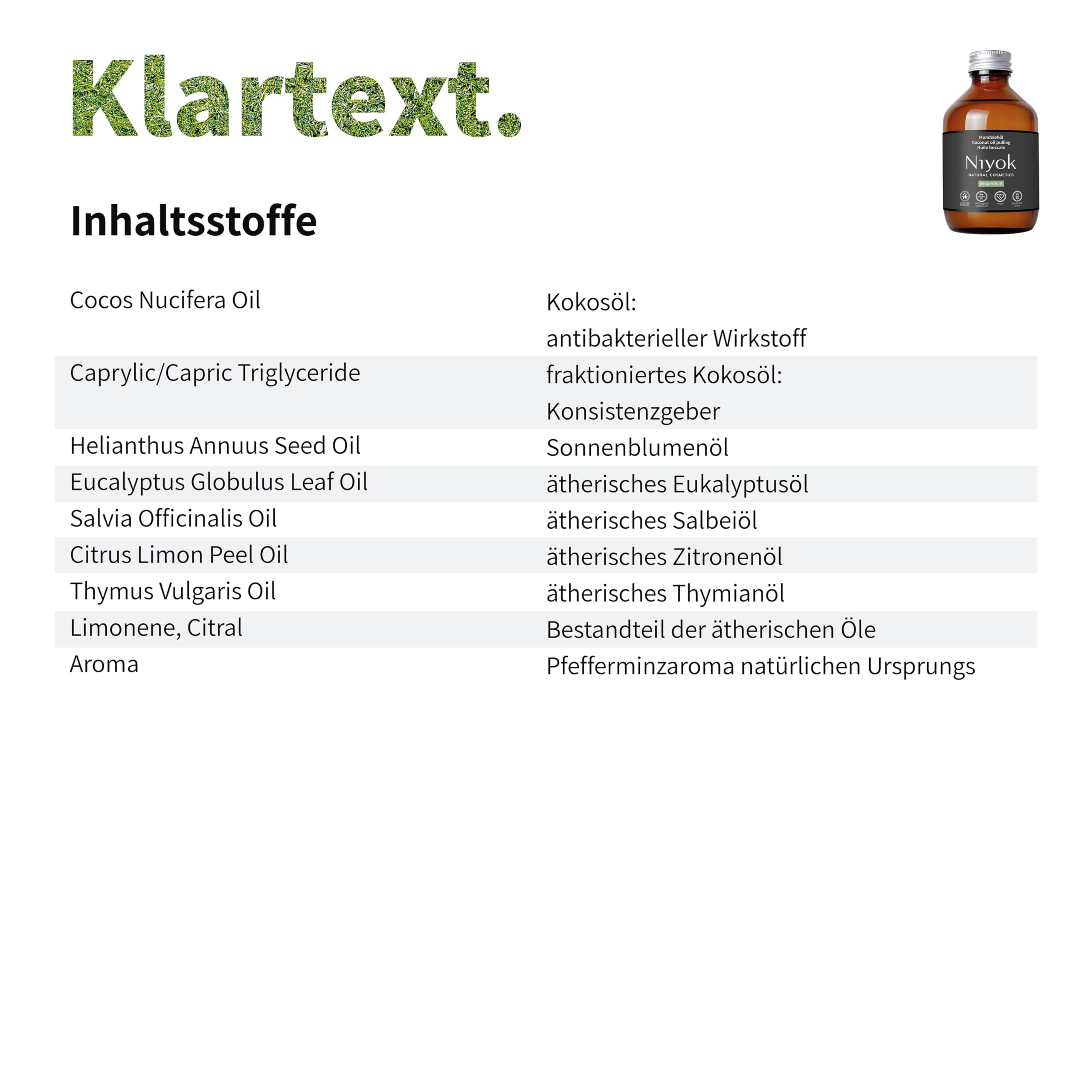 Niyok Mundziehöl Pfefferminze 200ml - Bio Kokosöl für Ölziehen (Packung mit 4)