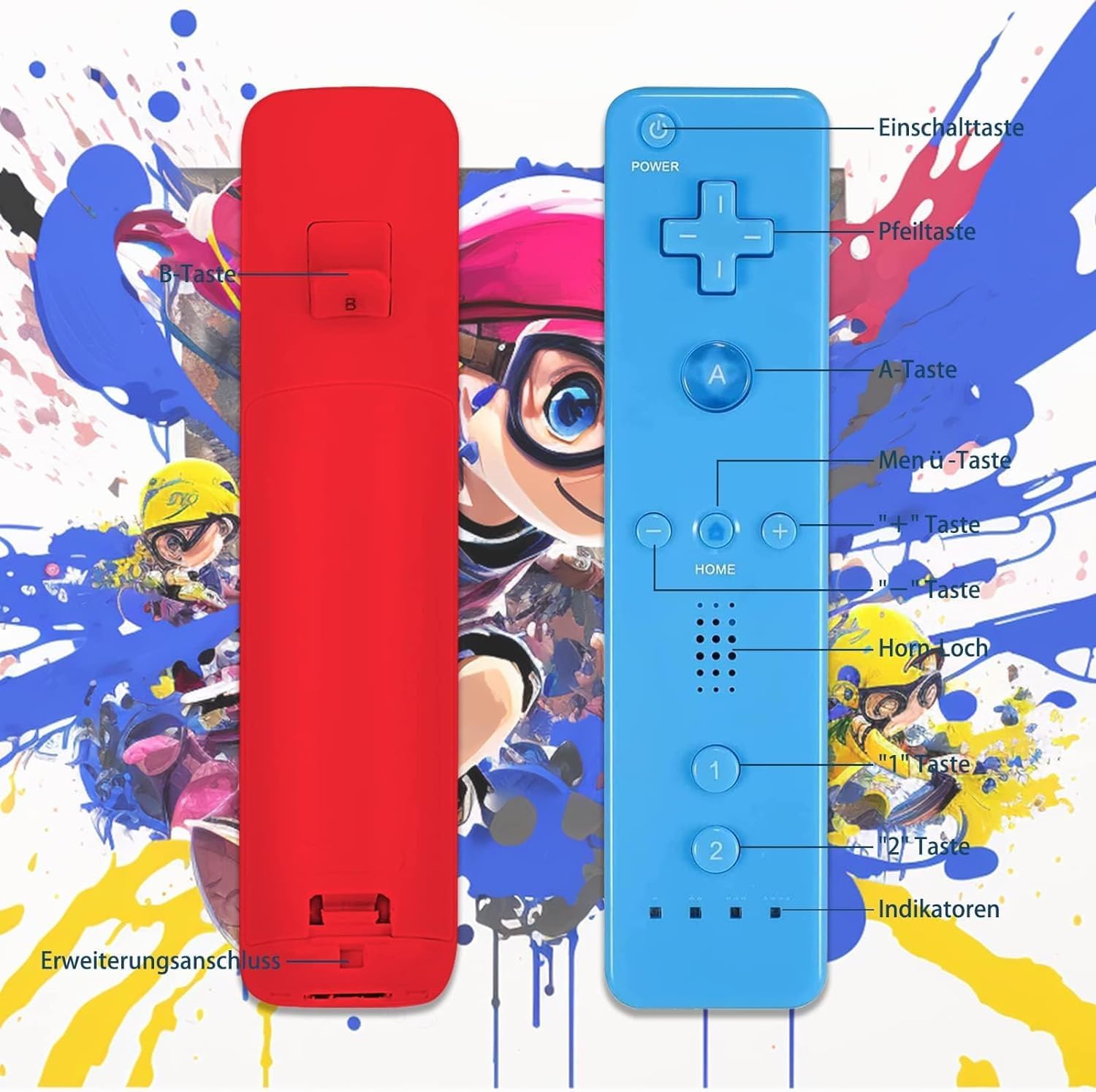 AUFGLO Wii Controller 2 Pack - Télécommande Wii avec étui en silicone et dragonne (rouge+bleu)