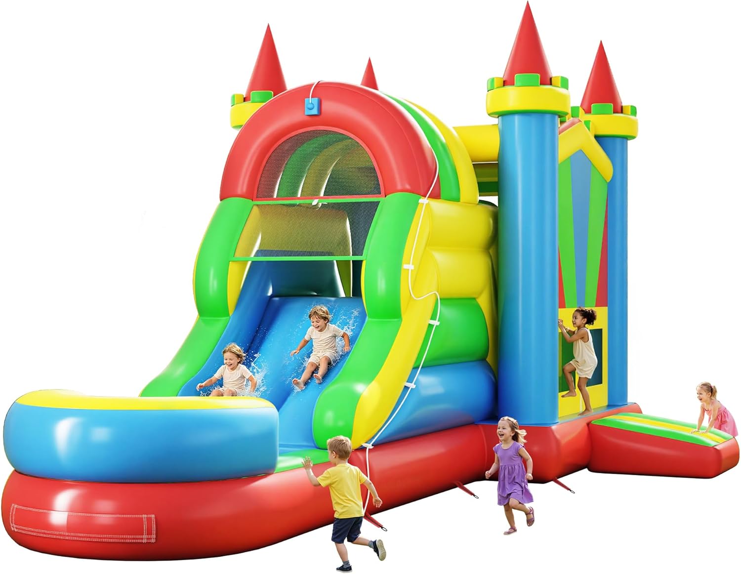 SPECRAFT Inflatable Water Slide Bounce House with Blower, Multi-Play Backyard Water Park, Durable PVC Fabric, Easy Setup Outdoor Bounce Castle for Parties & Commercial Use, 252" L×139" W×122" H