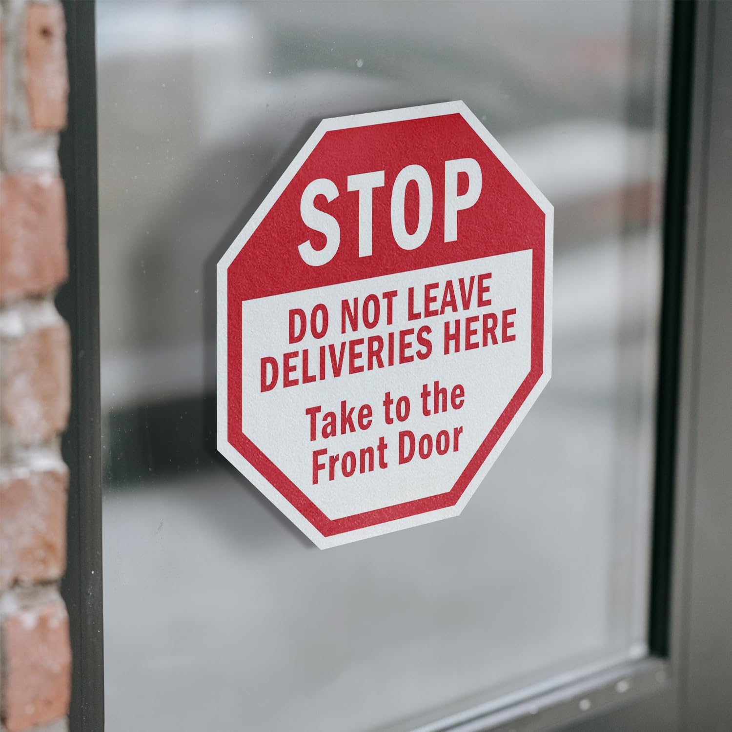 Stop Do Not Leave Deliveries Here Take to The Front Door (2 Pack) 18 inch X 18 inch Octagon Vinyl Label Decal Sticker Weather Resistant, UV Protected for Workplace, Made in the USA