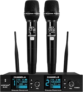 Dual UHF Auto Scan Handheld Wireless Microphone System | Plug & Play, Battery Indicator, 2 x 100 Channel, 328ft Range, 8hr Battery for Home Karaoke, Church Services, Live Music Gigs