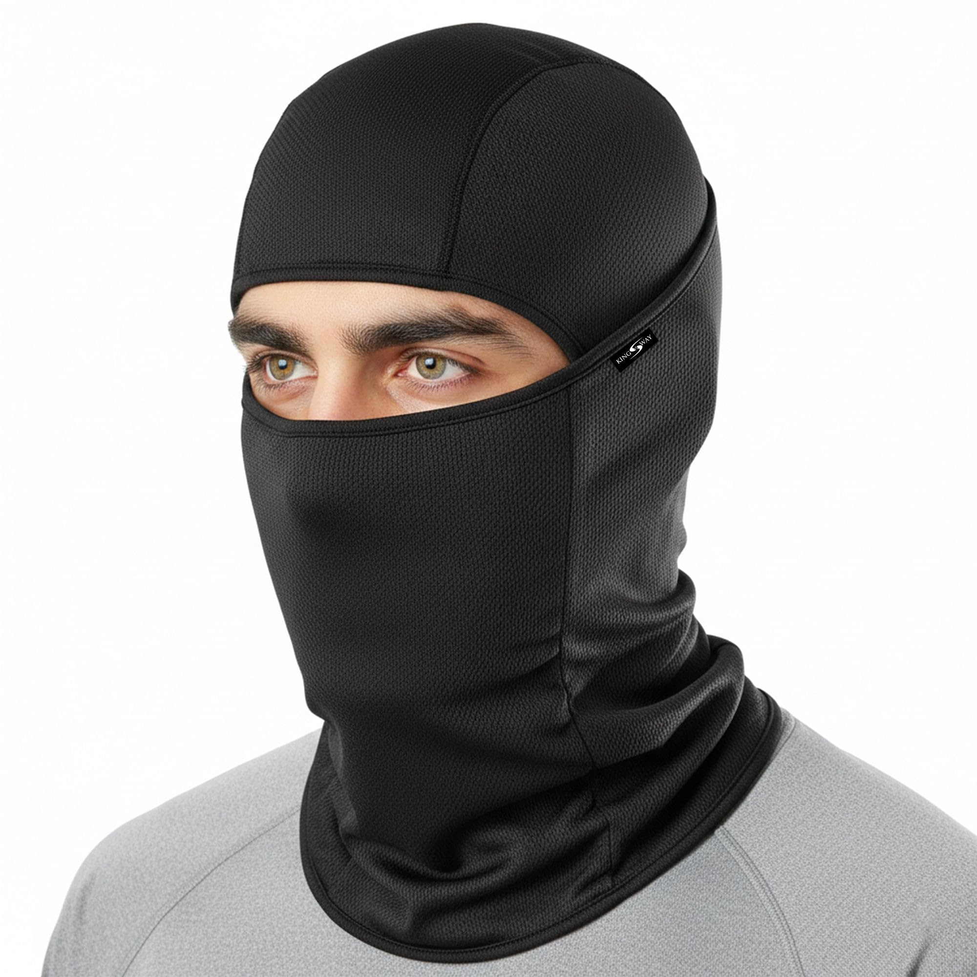 Kingsway® Dual Layer Balaclava Full Face Mask, Black, Men and Women, Free Size, Use for Biking, Ski, Cycling, Running and Hiking, 4 Way Stretch, Quick Dry, Sweat Absorbing Helmet Liner - Pack of 1