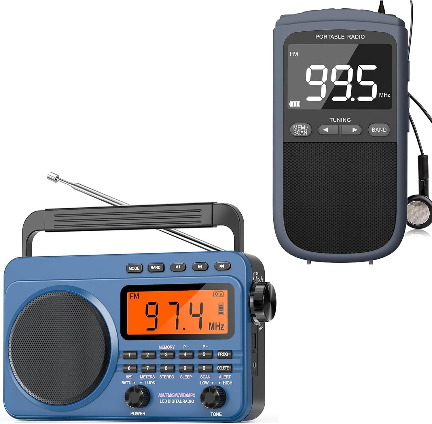 AM FM Walkman Radio:900mAh Rechargeable Portable Transistor Pocket Radio with Best Reception Digital Tuning, LCD Screen,Stereo Earphone Jack, Sleep Timer and Alarm Clock for Jogging,Walking Grey