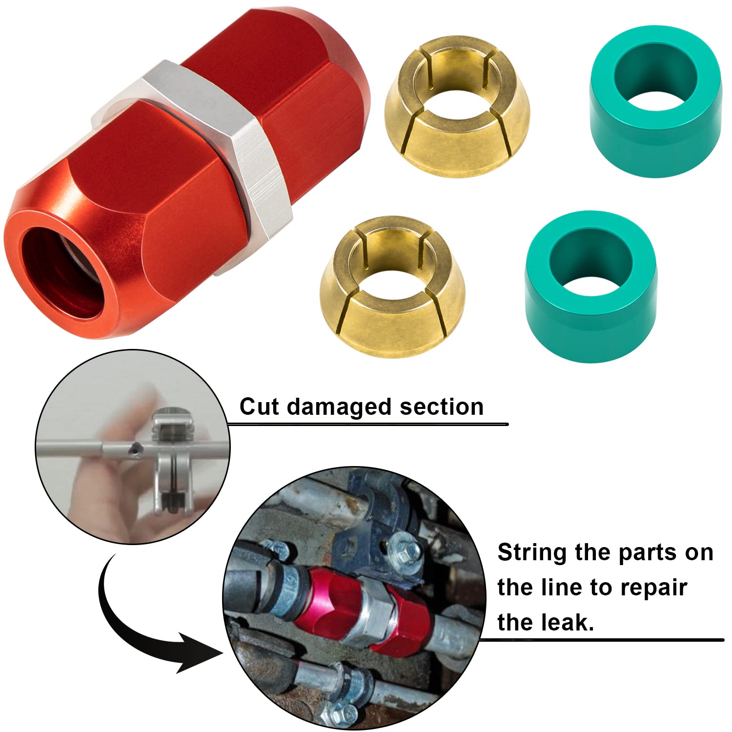 800-641 Conector de empalme de línea acoplador para líneas de aluminio de 3/8 pulgadas, conector de empalme de reparación de aire acondicionado A/C (para líneas de aluminio de 3/8 pulgadas)