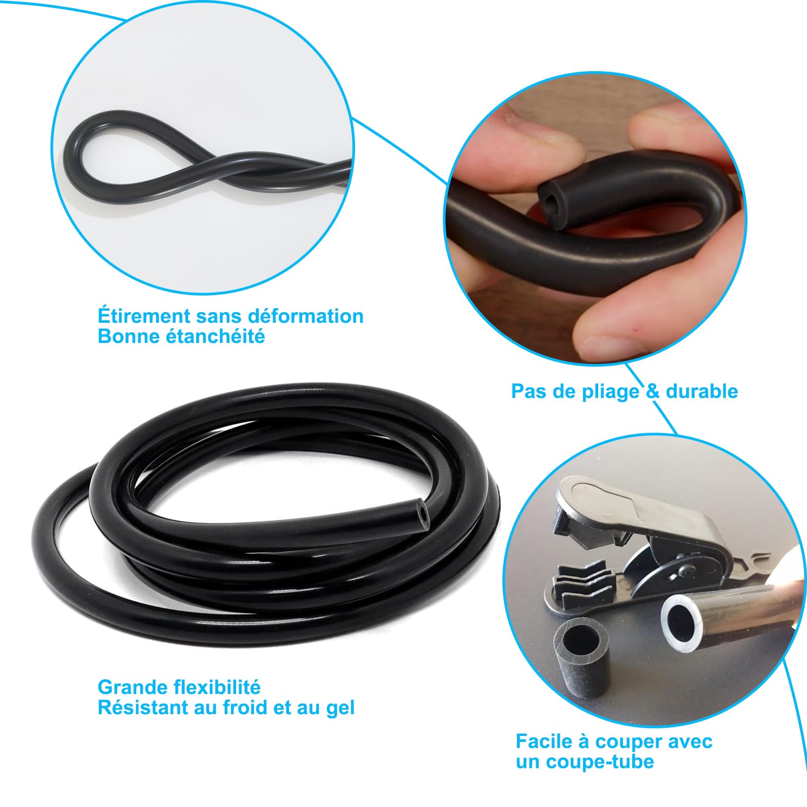 Tuyau en Silicone pour Vide 2M 6 Pièces Avec Connecteurs Nylon 12 Tailles 122PCS, Diamètre Intérieur 3/4/5/6/8/10mm Haute Performance 130PSI Kit de Tuyauterie pour Moteur Automobile, Air et Eau Noir