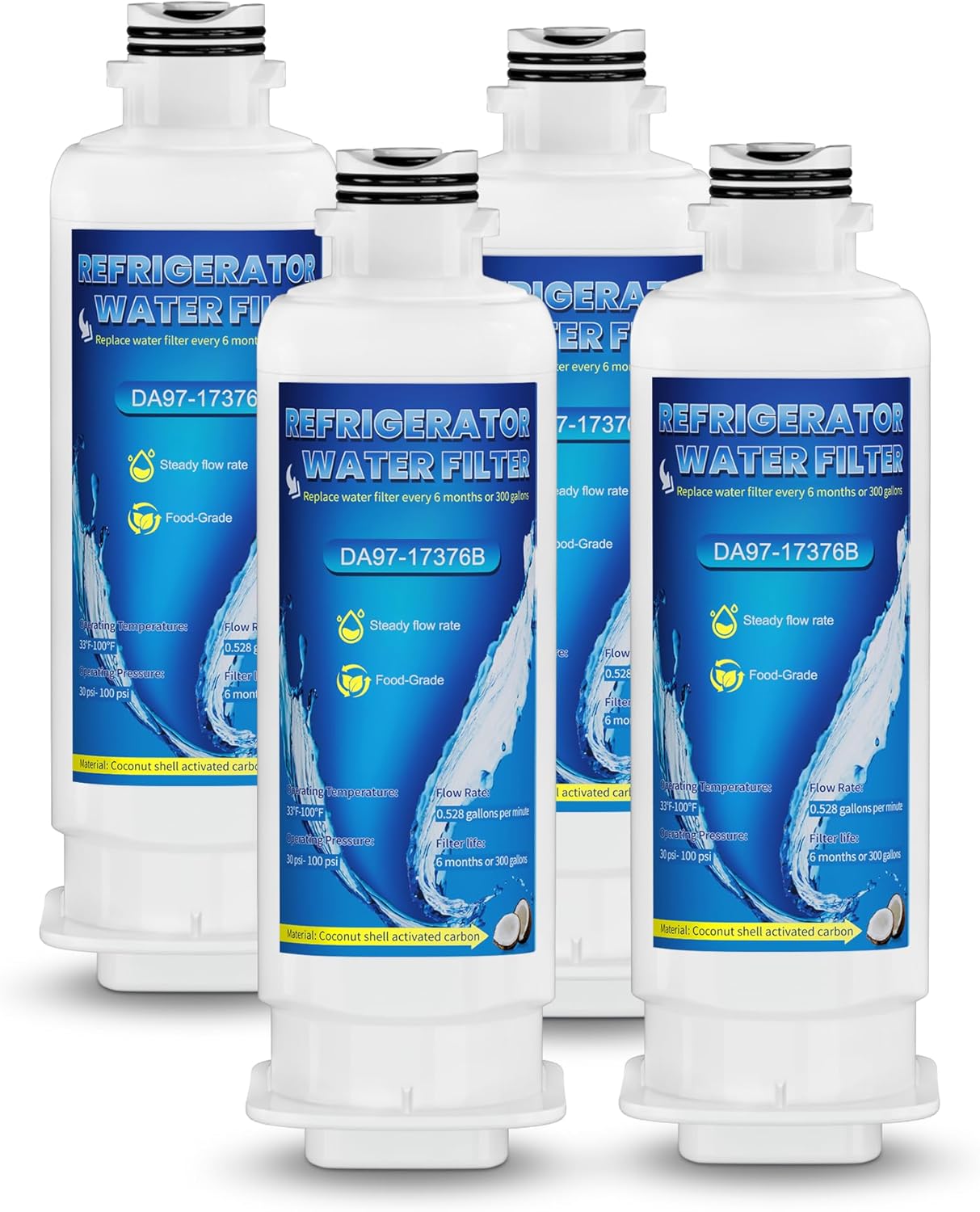 DA97-17376B Replacement for Samsung HAF-QIN, HAF-QIN/EXP, DA97-08006C, RF28R7201SR, RF28R7351SG, WD-F45, Replacement Water Filter, Pack of 4