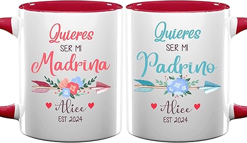 Miniatura 8 de Padrinos De Bautizo Propuesta Set 2 Tazas Café 11Oz, Quieres Ser Mi Madrina est 2024, Regalo de propuesta de padrinos, Para Niño, Niña, Dios padres