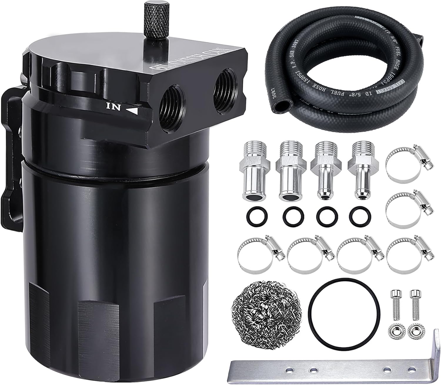 EVIL ENERGY Oil Catch Can, 300ML Baffled Catch Can Kit, Universal Aluminum Air Oil Separator Tank with 5/8" ID NBR Fuel Hose 5FT