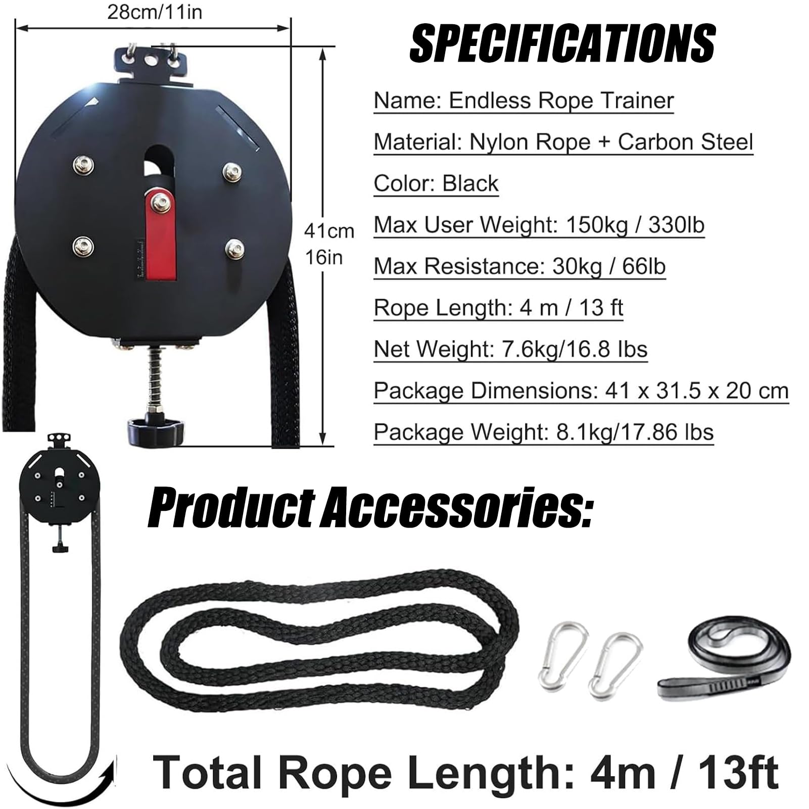 Endless Rope trener linowy, z regulowanym oporem, linka nylonowa klasy premium, 400 cm, do ćwiczeń chwytu, ramion, pleców i koordynacji