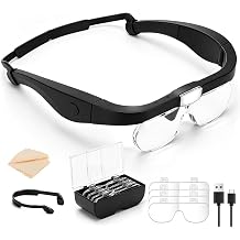 Headband Magnifying Glass with LED Light, Rechargeable Hands-Free Magnifier, 1.5X 2.5X 3.5X 5.0X Interchangeable Lenses, Adjustable Headband Loupe for Crafts, Jewelry, Repair, Reading, Close Work