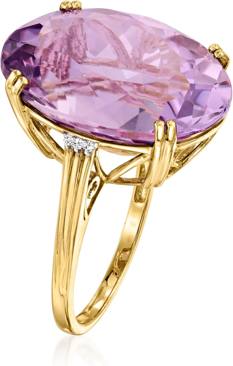 Ross-Simons 16.00 Carat Amethyst Ring With Diamonds in 14kt Yellow Gold
