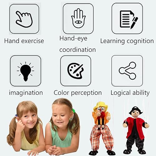 Vista 2 de Marionetas de marioneta, 2 piezas divertidas marionetas de madera para tirar de cuerda, juguetes creativos de marioneta de cuerda para cumpleaños