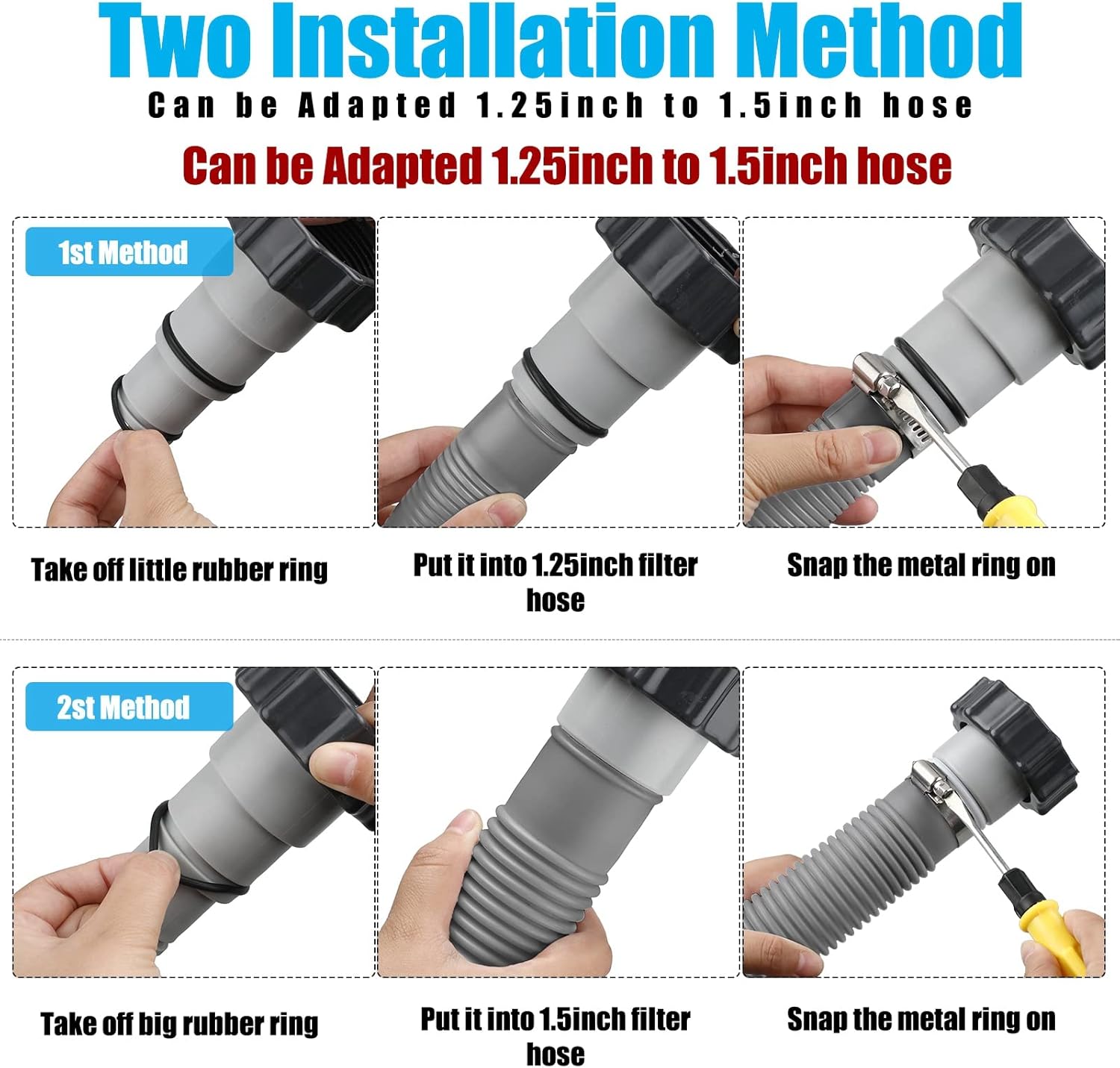 EBOOT 4 Set Pool Pump Hose for Above Ground, 1.5 Inch x 59" Replacement Filter Hose with 8 Clamps and 8 Adapters for Swimming Pool Compatible Accessories(Grey)